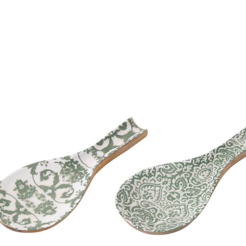 Löffelablage aus Mangoholz, 2er-Set in Grün und Weiß