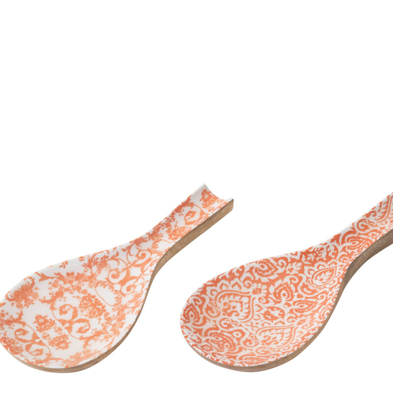 Löffelablage aus Mangoholz, 2er-Set in Orange und Weiß