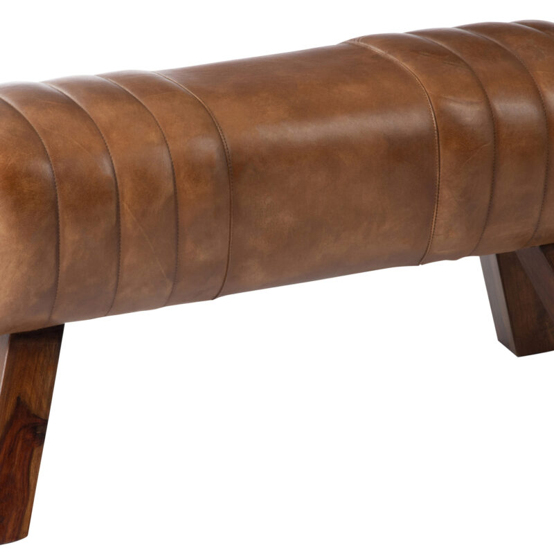 Fitnessbank aus Sheeshamholz mit Lederbezug in Cognac