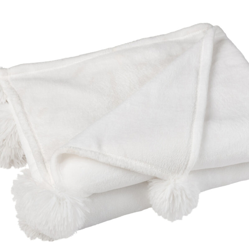 Pompon-Plaid Decke in Weiß