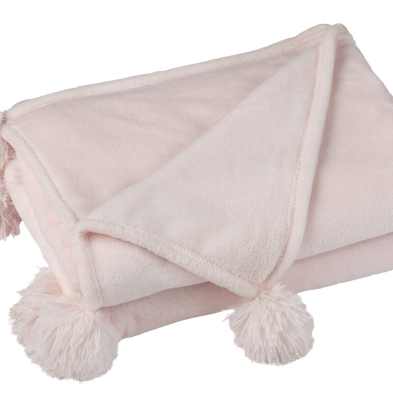 Plaid Decke mit Bommel in Hellrosa