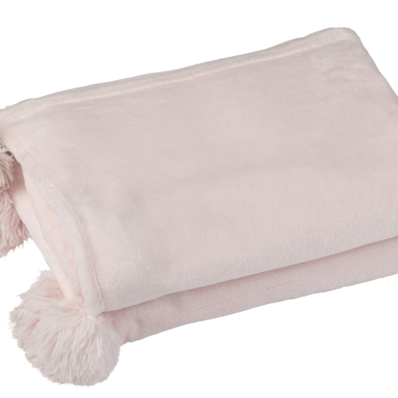 Plaid Decke mit Bommel in Hellrosa