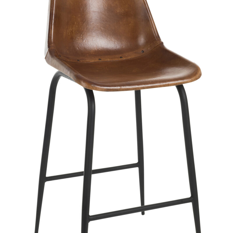 Barhocker aus Leder und Metall in Braun