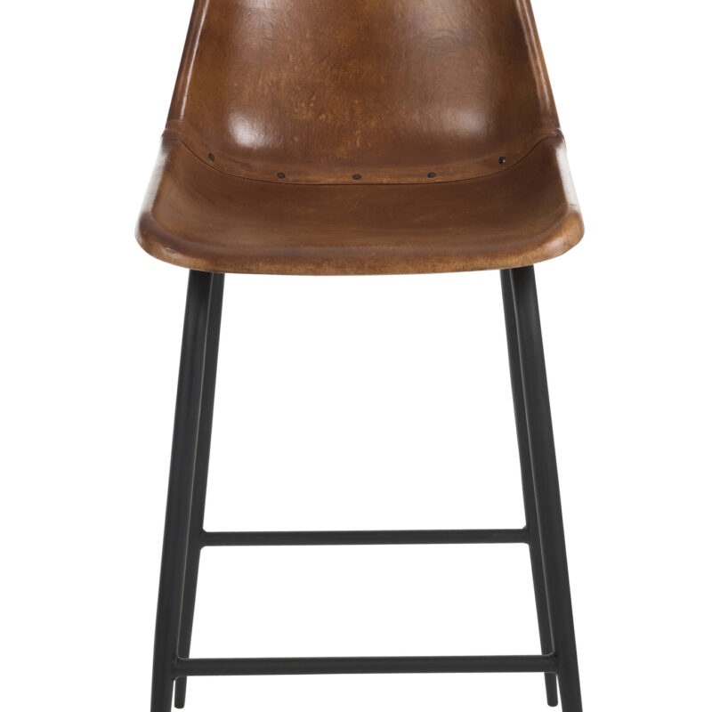 Barhocker aus Leder und Metall in Braun
