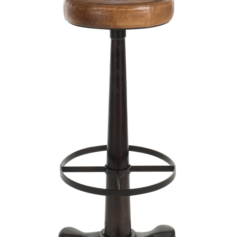 Eleganter Barhocker aus Leder und Eisen in Braun
