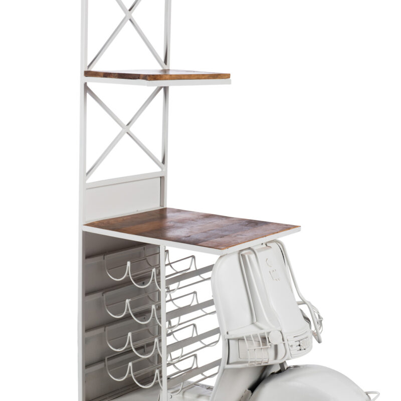 Barwagen Scooter aus Mangoholz und Eisen in Weiß und Natur