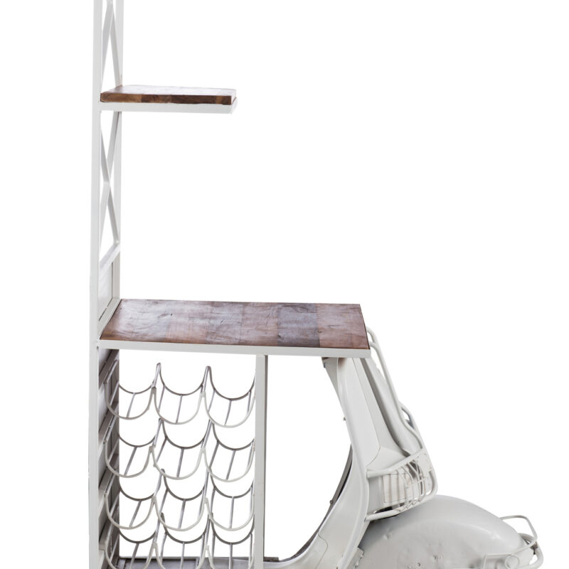 Barwagen Scooter aus Mangoholz und Eisen in Weiß und Natur