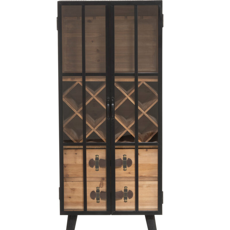 Bar-Schrank mit zwei Schubladen aus Holz und Glas in Schwarz