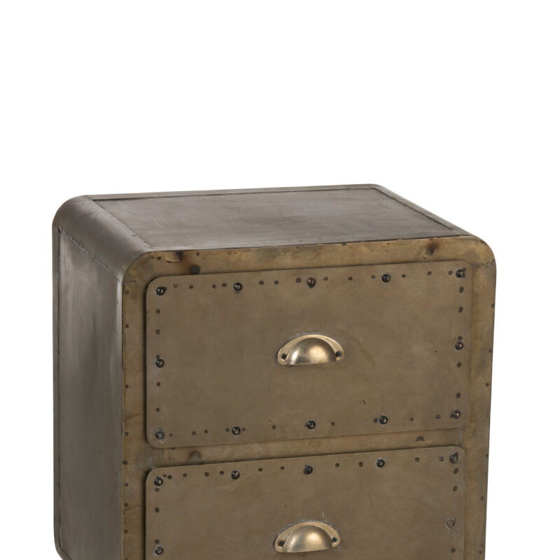 Niedriger Metallschrank mit zwei Schubladen in Grau/Greige