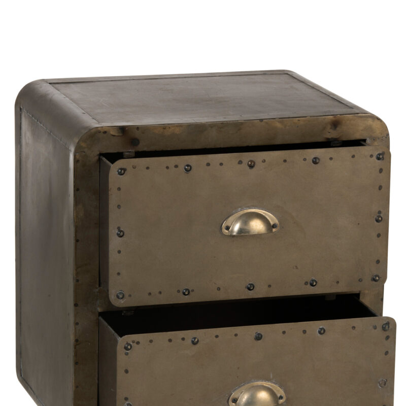 Niedriger Metallschrank mit zwei Schubladen in Grau/Greige