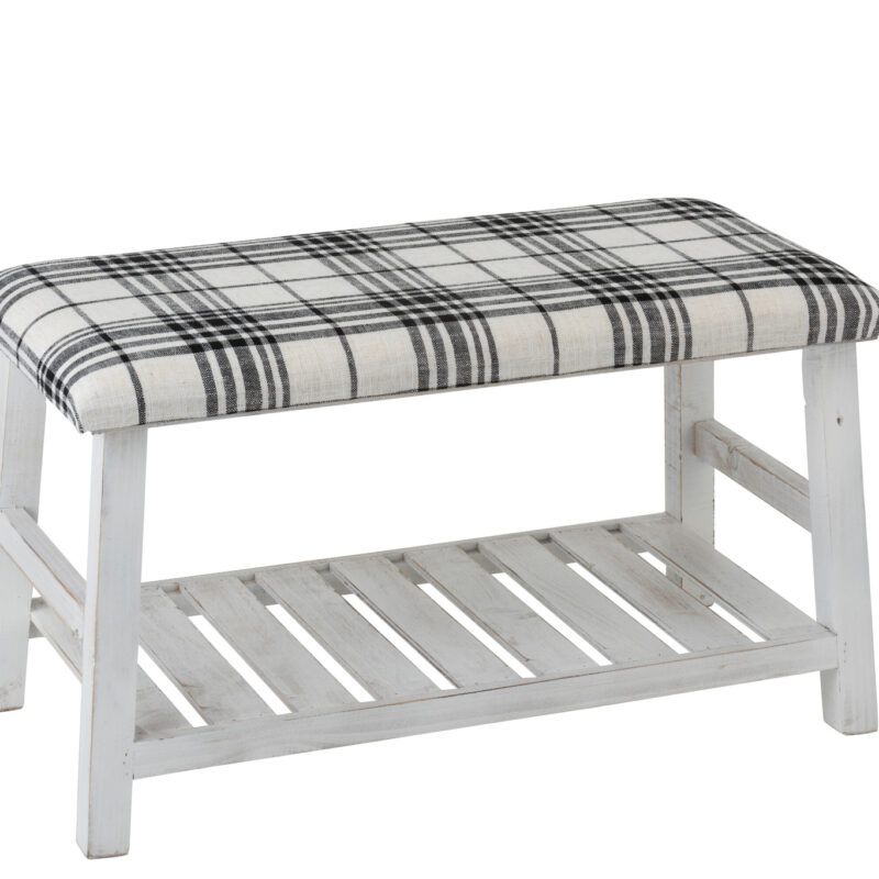 Elegante Bank aus Kiefernholz mit Leinenbezug und schwarzer Polsterung