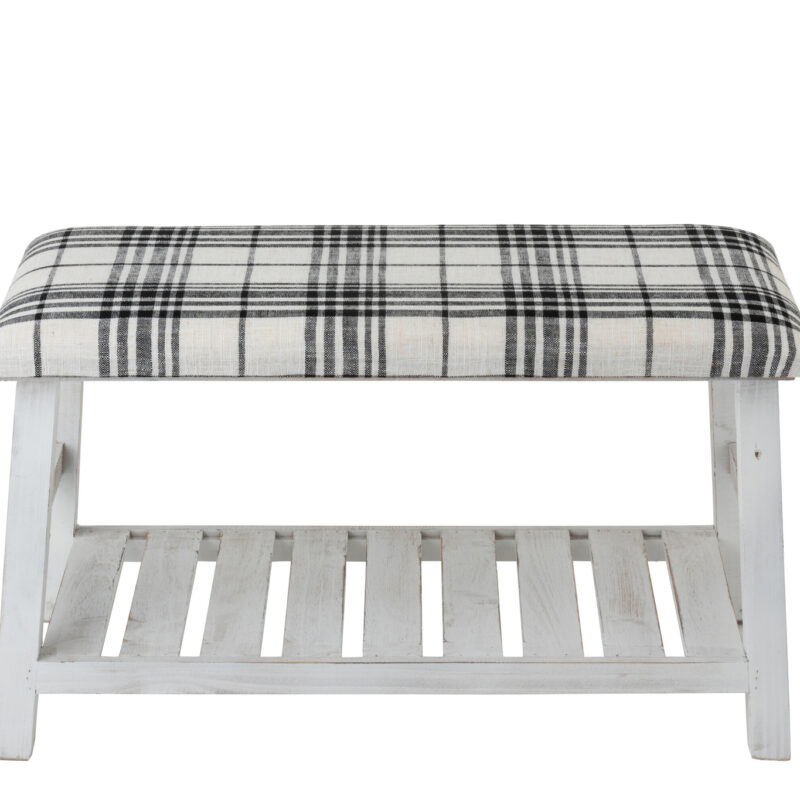 Elegante Bank aus Kiefernholz mit Leinenbezug und schwarzer Polsterung