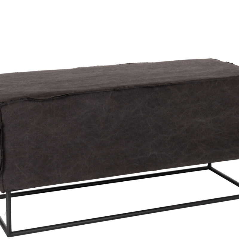 Rechteckige Bank mit schwarzem Textilbezug und Metallgestell