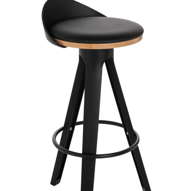 Barhocker „Jeny“ aus Polypropylen, Polyurethan, Eisen und Holz in Schwarz