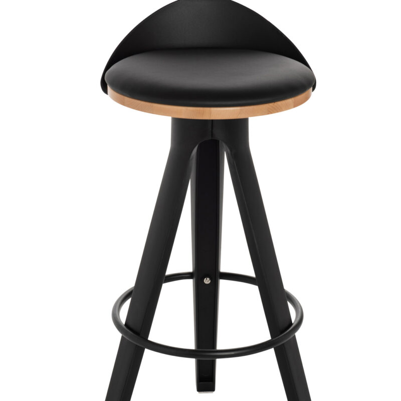 Barhocker „Jeny“ aus Polypropylen, Polyurethan, Eisen und Holz in Schwarz