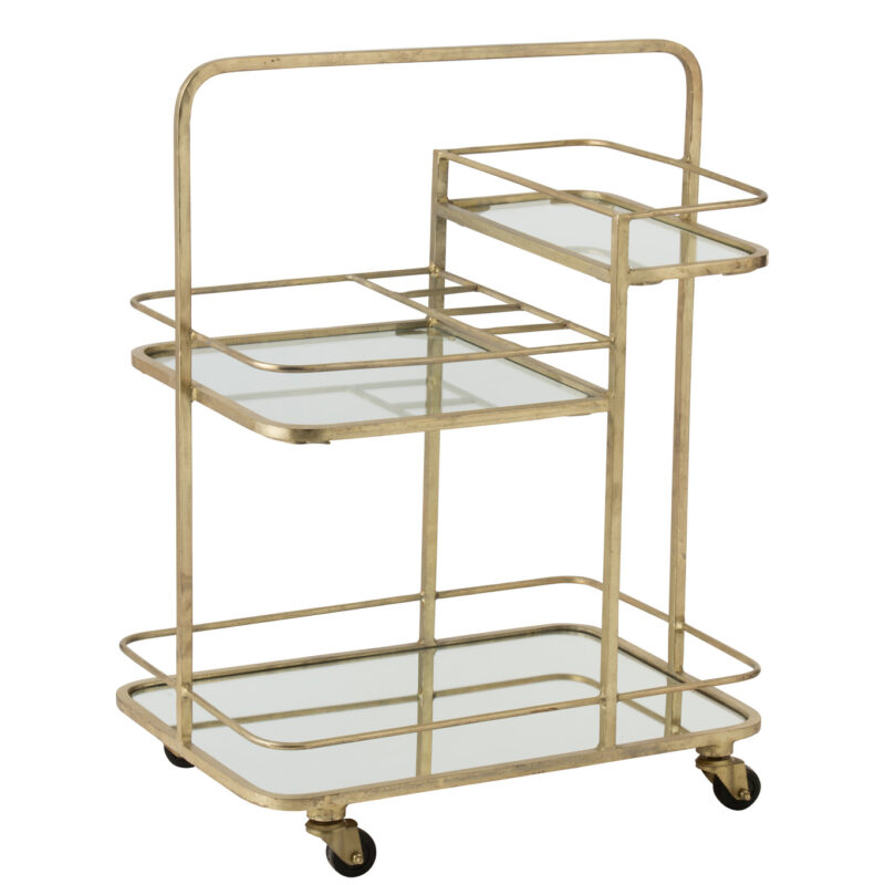 Servierwagen aus goldfarbenem Eisen mit Spiegel- und Glaselementen