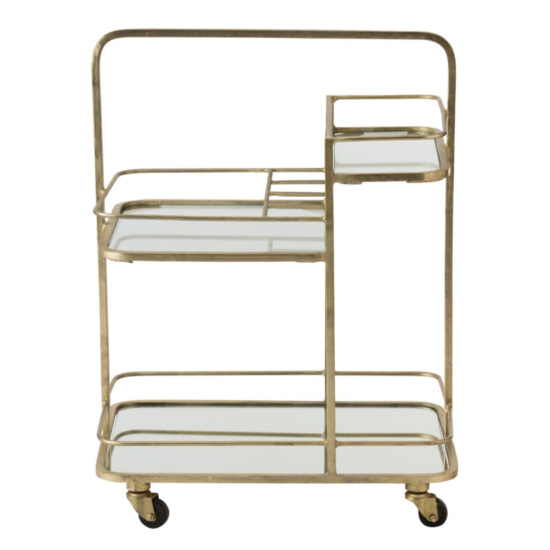 Servierwagen aus goldfarbenem Eisen mit Spiegel- und Glaselementen