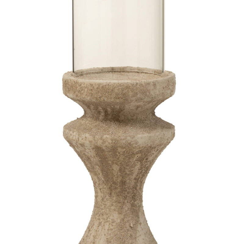 Windlicht auf Fuß aus Zement in Beige