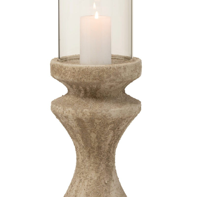 Windlicht auf Fuß aus Zement in Beige