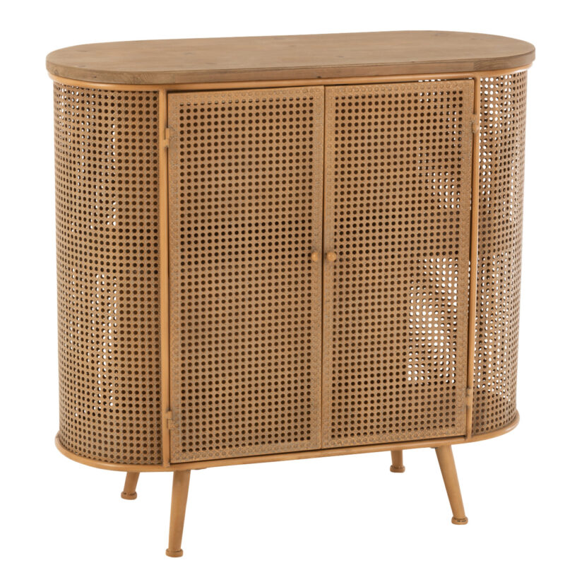 Abgerundeter Kleiderschrank aus Metall und Tannenholz