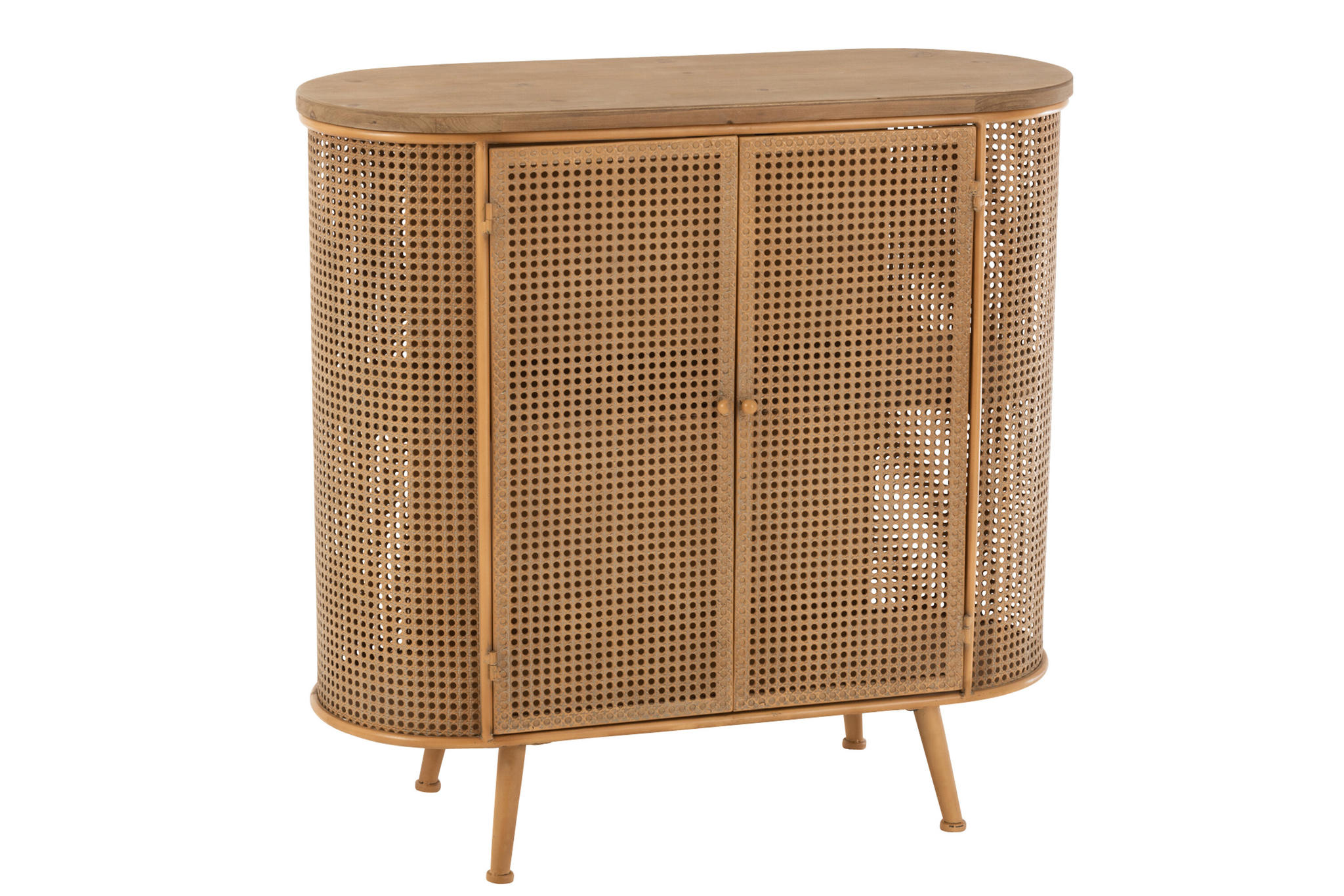 Abgerundeter Kleiderschrank aus Metall und Tannenholz