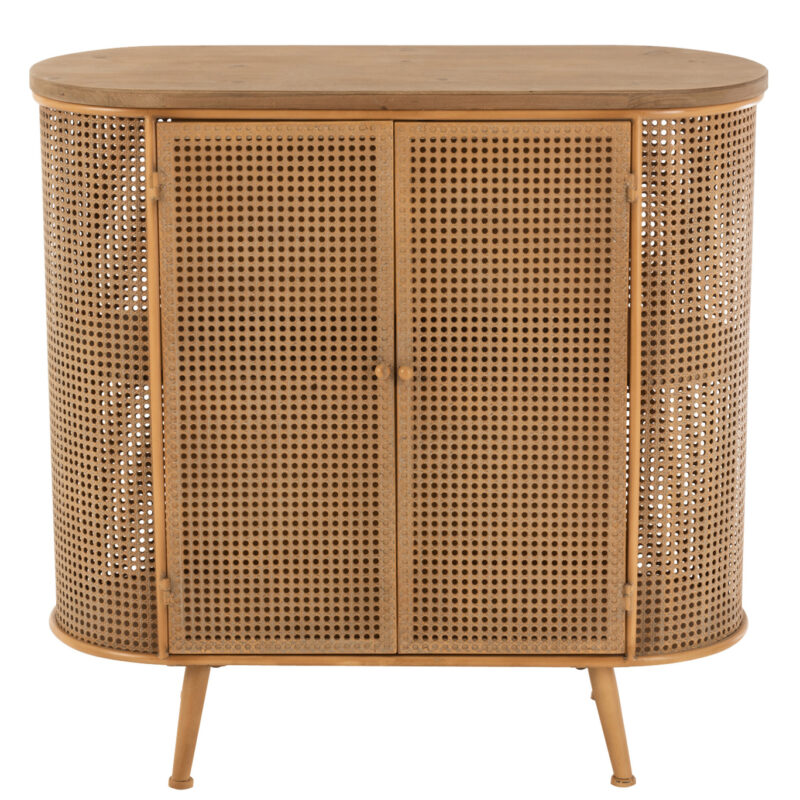 Abgerundeter Kleiderschrank aus Metall und Tannenholz