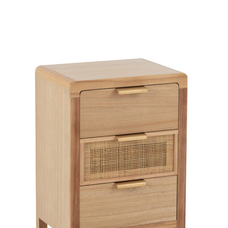Schrank mit 3 Schubladen aus Holz und Rattan