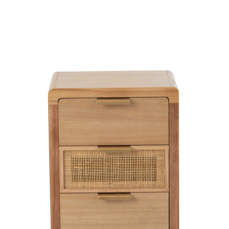 Schrank mit 3 Schubladen aus Holz und Rattan