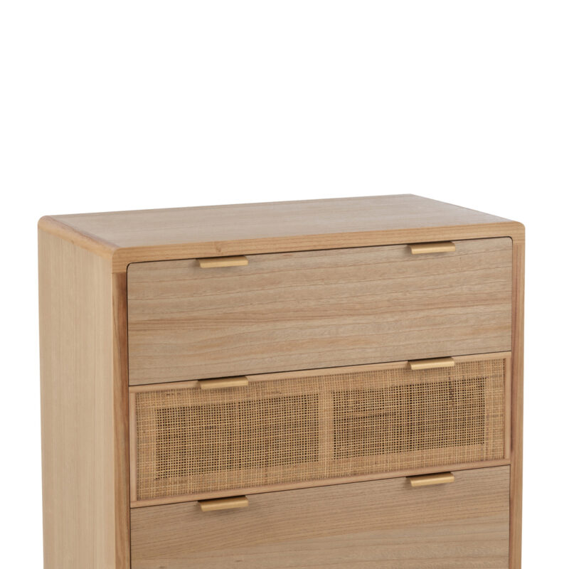 Schrank 3 Schubladen Holz Rattan