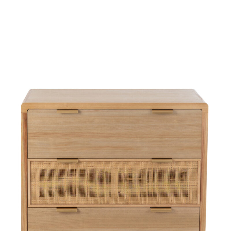Schrank 3 Schubladen Holz Rattan