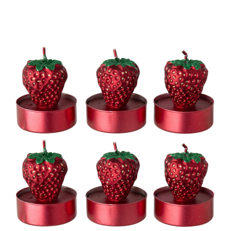 Box mit 6 roten Paraffin Kerzen im Erdbeerdesign