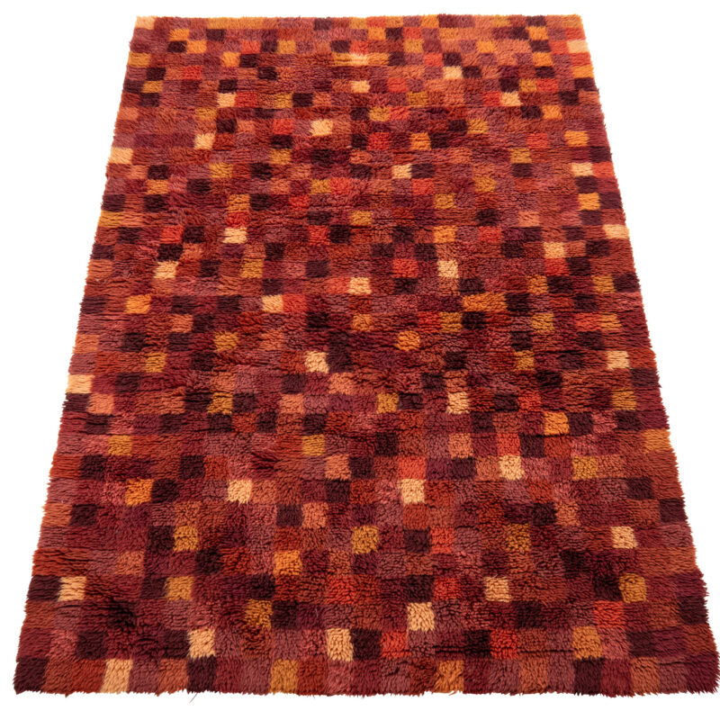 Großer Karo-Teppich in Burgunder und Orange