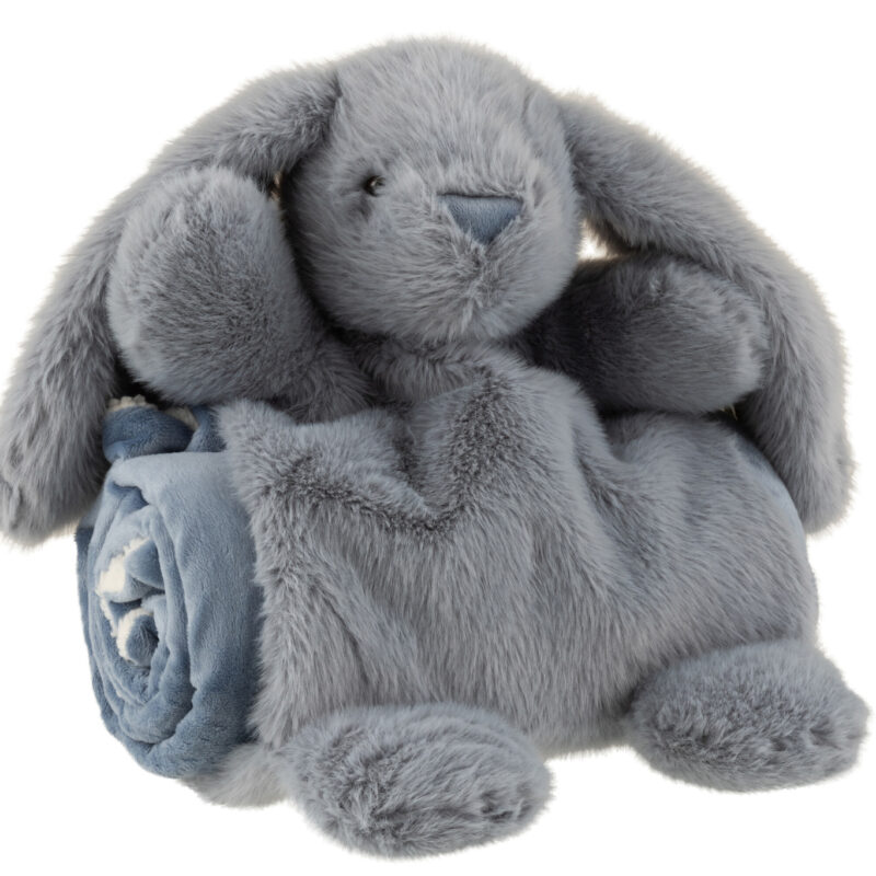 Plüschhase blau mit Decke