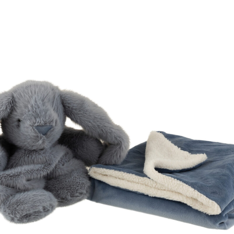 Plüschhase blau mit Decke