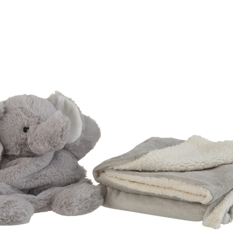 Plüsch-Elefant Grau/Greige mit Decke