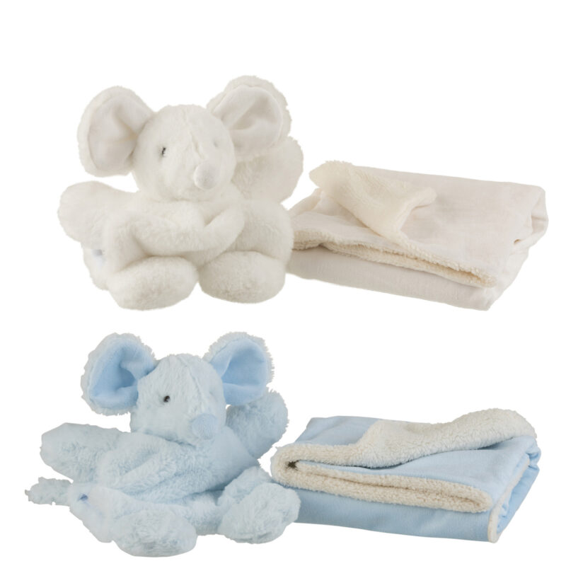 Plüschmaus Set Weiß/Blau mit Decke