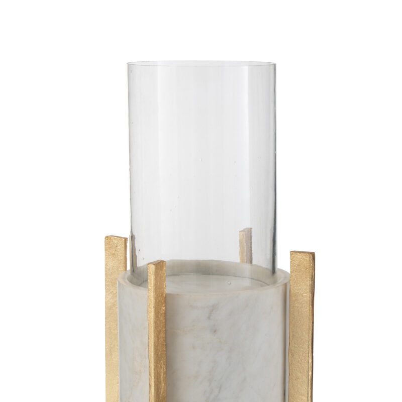 Teelichtglas mit Marmor- und Metallfuß groß