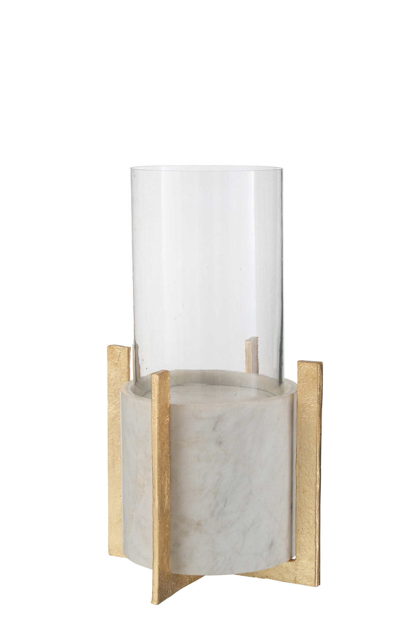 Teelichtglas mit Marmor- und Metallfuß groß