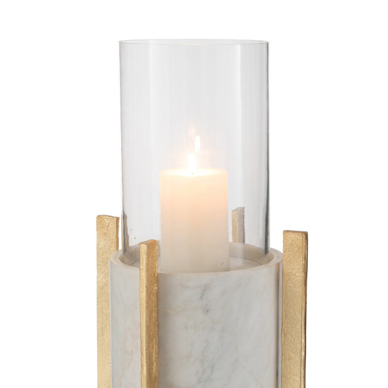 Teelichtglas mit Marmor- und Metallfuß groß