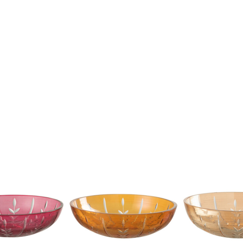 Set 3 Glasschalen Leaves farbig