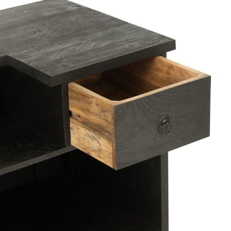 Schwarze Bar aus Mangoholz mit zwei Schubladen