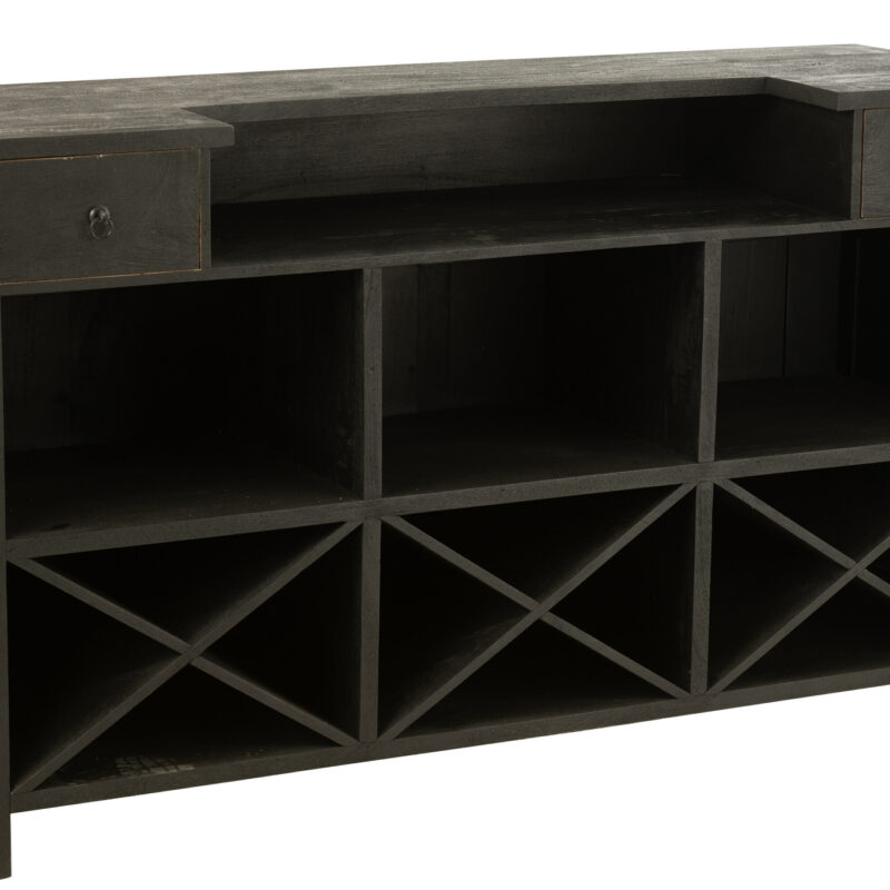 Schwarze Bar aus Mangoholz mit zwei Schubladen