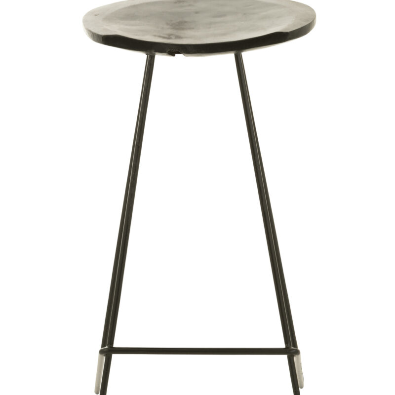 Barhocker aus Teakholz und Eisen in Schwarz