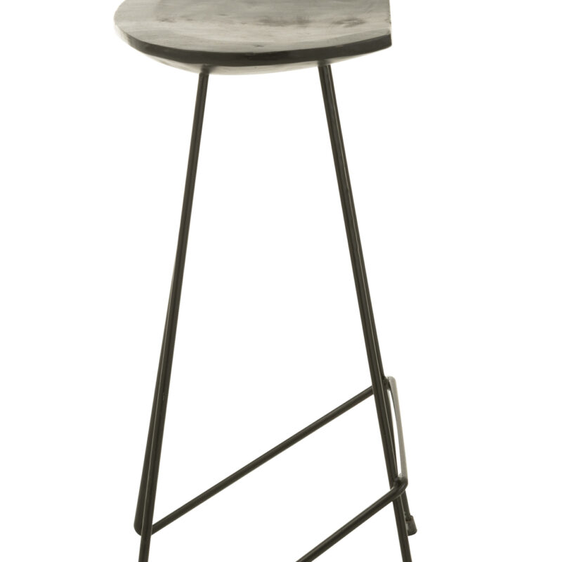 Barhocker aus Teakholz und Eisen in Schwarz