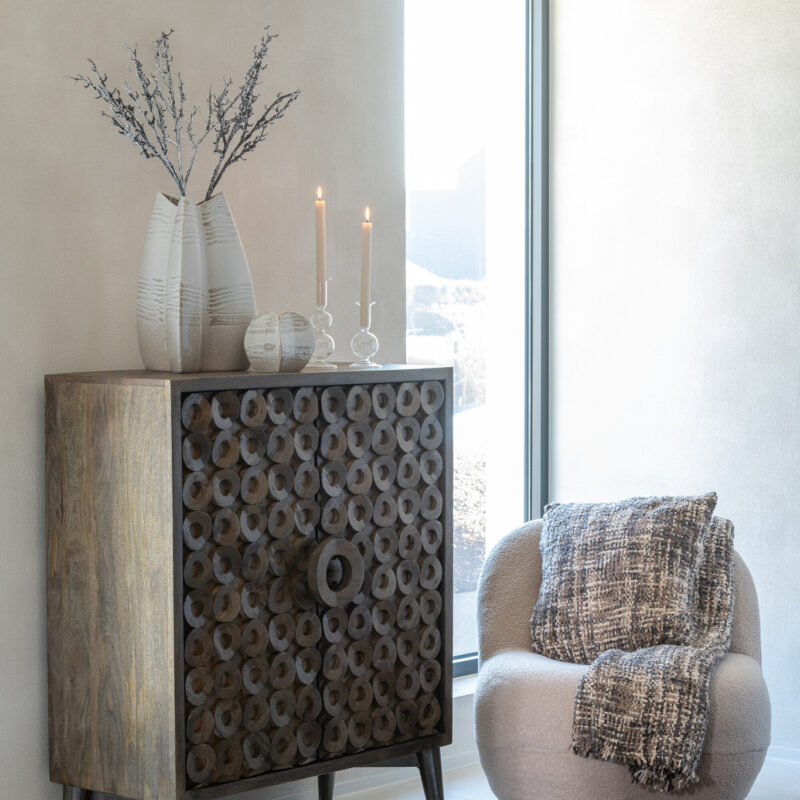 Runder handgefertigter Viskoseteppich in Grau Greige