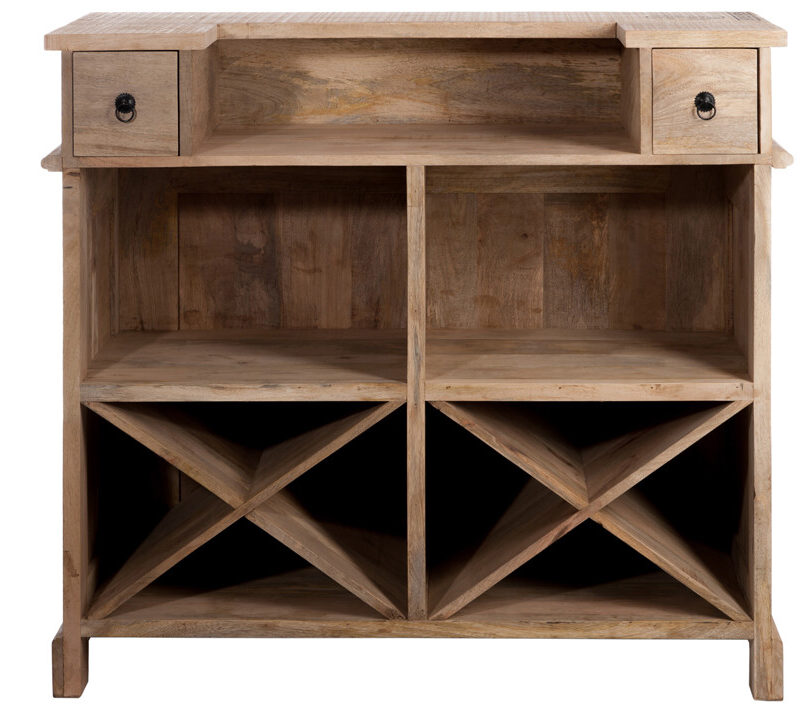 Bar-Sideboard aus Naturholz mit zwei Schubladen