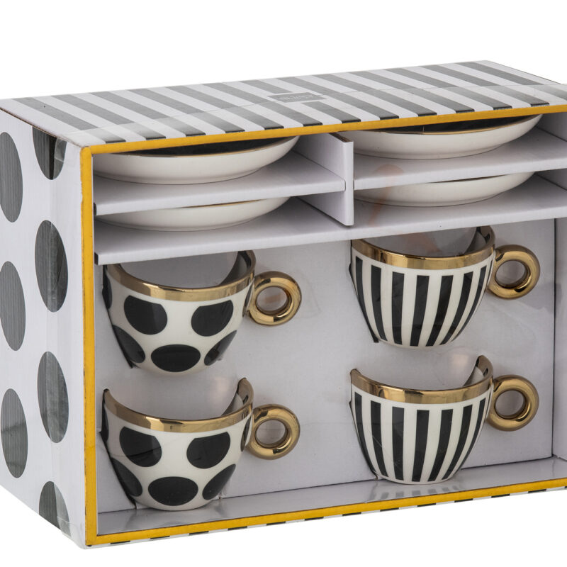 Geschenkbox 4 Tassen mit Untertassen Farbmix