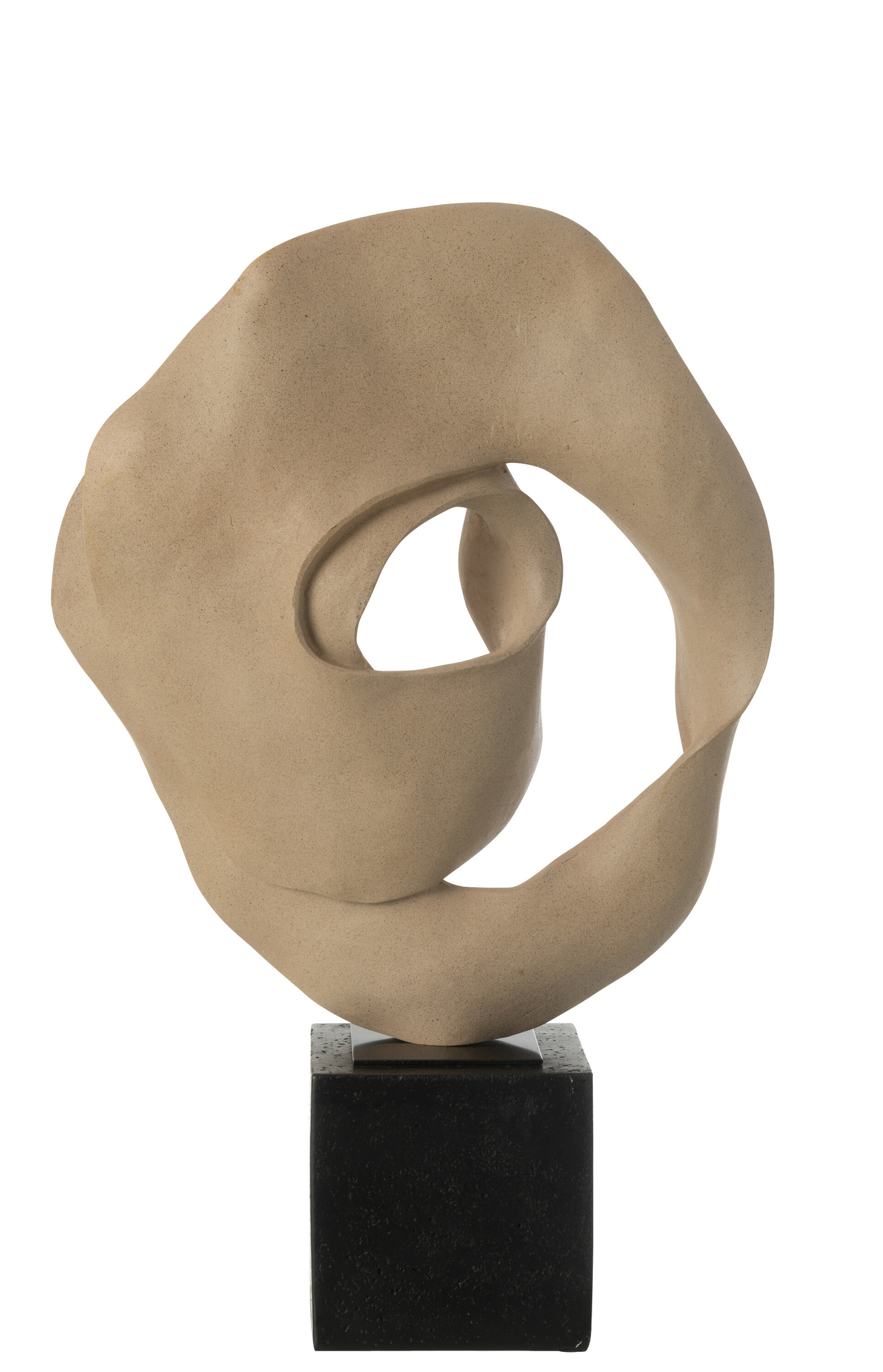 Abstrakte Skulptur auf Sockel aus Harz in Beige und Schwarz – Bild 3