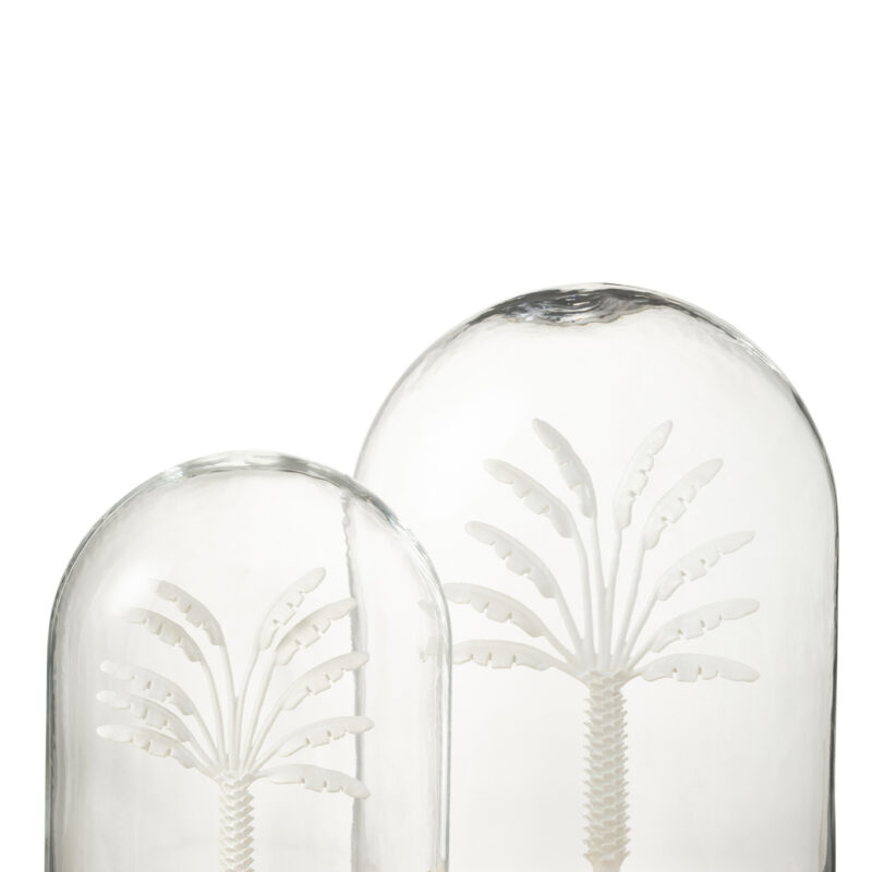 Große Bell Jar Palmen-Dekoration aus Glas und Metall