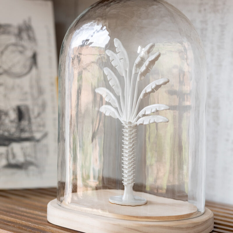 Große Bell Jar Palmen-Dekoration aus Glas und Metall